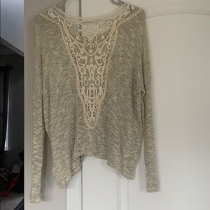 Off white grey sweater with back lace detail